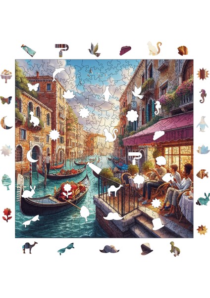 Ahşap Puzzle – Venedik'Te Öğleden Sonra, 353 Parça, 29x29 cm – Benzersiz Şekilli ve Özel Figürlü, Yapıştırıcı Folyo Dahil, Dekoratif Yetişkin Yapboz - |S1-21|