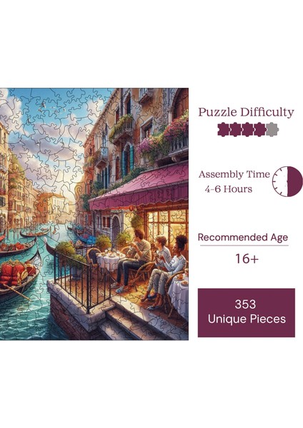 Ahşap Puzzle – Venedik'Te Öğleden Sonra, 353 Parça, 29x29 cm – Benzersiz Şekilli ve Özel Figürlü, Yapıştırıcı Folyo Dahil, Dekoratif Yetişkin Yapboz - |S1-21|