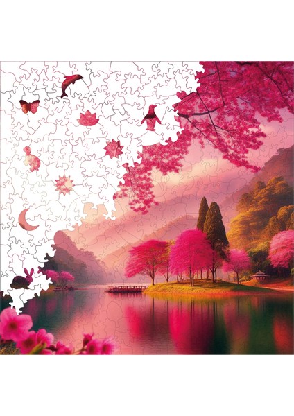 Ahşap Puzzle – Sakura Huzuru, 353 Parça, 29x29 cm – Benzersiz Şekilli ve Özel Figürlü, Yapıştırıcı Folyo Dahil, Dekoratif Yetişkin Yapboz - |S1-25|