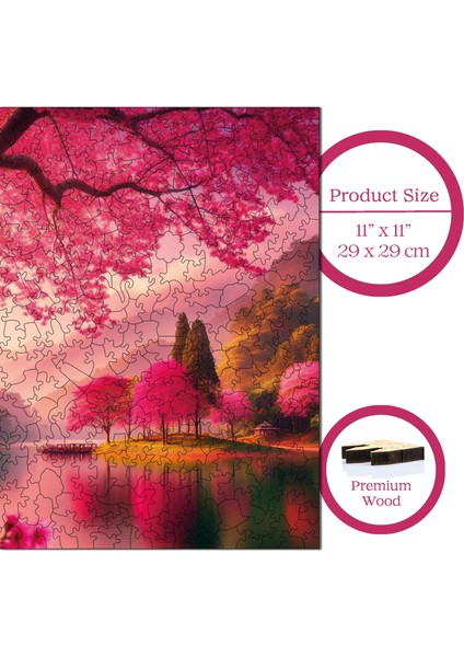 Ahşap Puzzle – Sakura Huzuru, 353 Parça, 29x29 cm – Benzersiz Şekilli ve Özel Figürlü, Yapıştırıcı Folyo Dahil, Dekoratif Yetişkin Yapboz - |S1-25|