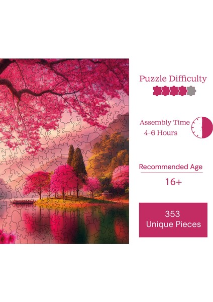 Ahşap Puzzle – Sakura Huzuru, 353 Parça, 29x29 cm – Benzersiz Şekilli ve Özel Figürlü, Yapıştırıcı Folyo Dahil, Dekoratif Yetişkin Yapboz - |S1-25|