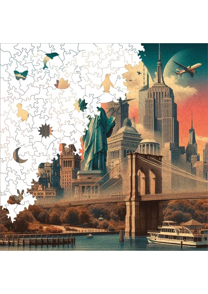 Ahşap Puzzle – Ikonik New York, 353 Parça, 29x29 cm – Benzersiz Şekilli ve Özel Figürlü, Yapıştırıcı Folyo Dahil, Dekoratif Yetişkin Yapboz - |S1-14|