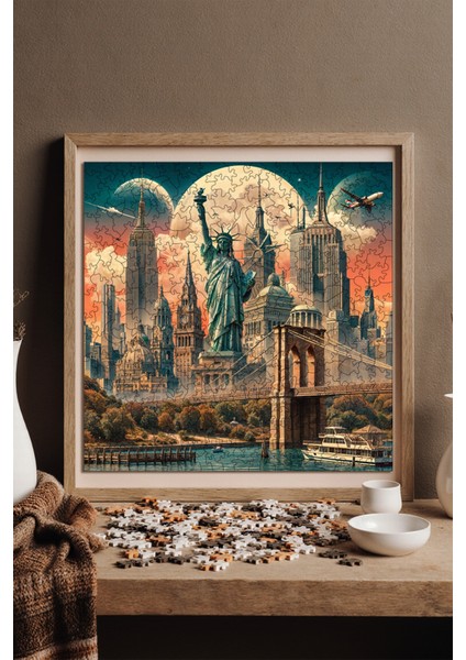 Ahşap Puzzle – Ikonik New York, 353 Parça, 29x29 cm – Benzersiz Şekilli ve Özel Figürlü, Yapıştırıcı Folyo Dahil, Dekoratif Yetişkin Yapboz - |S1-14|