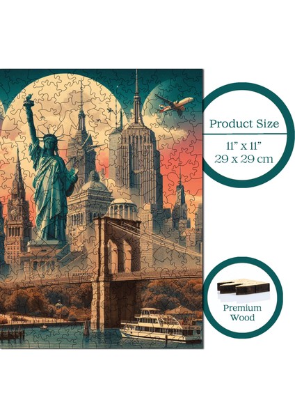 Ahşap Puzzle – Ikonik New York, 353 Parça, 29x29 cm – Benzersiz Şekilli ve Özel Figürlü, Yapıştırıcı Folyo Dahil, Dekoratif Yetişkin Yapboz - |S1-14|