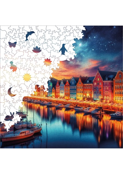 WePuzzleUp Ahşap Puzzle – Huzurlu Liman Manzarası, 353 Parça, 29x29 cm – Benzersiz Şekilli ve Özel Figürlü, Yapıştırıcı Folyo Dahil, Dekoratif Yetişkin Yapboz - |S1-12|