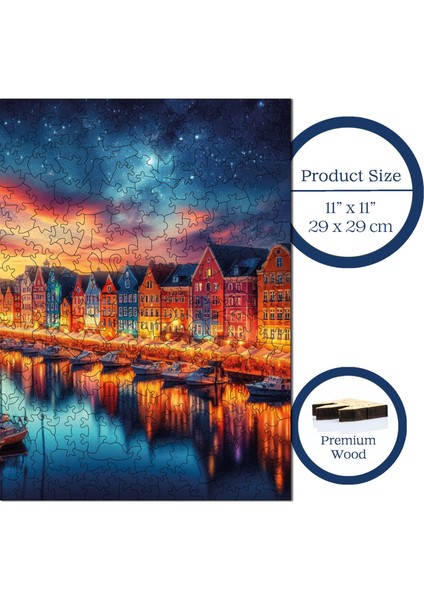 WePuzzleUp Ahşap Puzzle – Huzurlu Liman Manzarası, 353 Parça, 29x29 cm – Benzersiz Şekilli ve Özel Figürlü, Yapıştırıcı Folyo Dahil, Dekoratif Yetişkin Yapboz - |S1-12|