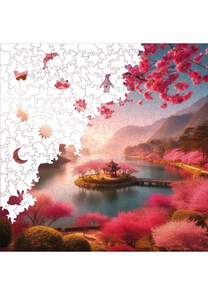 Ahşap Puzzle – Kiraz Çiçeği Rüyası, 353 Parça, 29x29 cm – Benzersiz Şekilli ve Özel Figürlü, Yapıştırıcı Folyo Dahil, Dekoratif Yetişkin Yapboz - |S1-26|