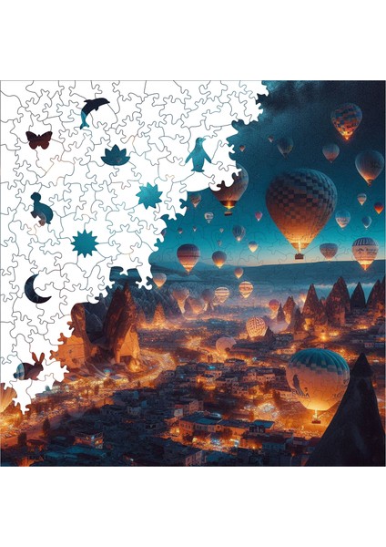 Ahşap Puzzle – Kapadokya'nın Büyülü Balonları, 353 Parça, 29x29 cm – Benzersiz Şekilli ve Özel Figürlü, Yapıştırıcı Folyo Dahil, Dekoratif Yetişkin Yapboz - |S1-11|