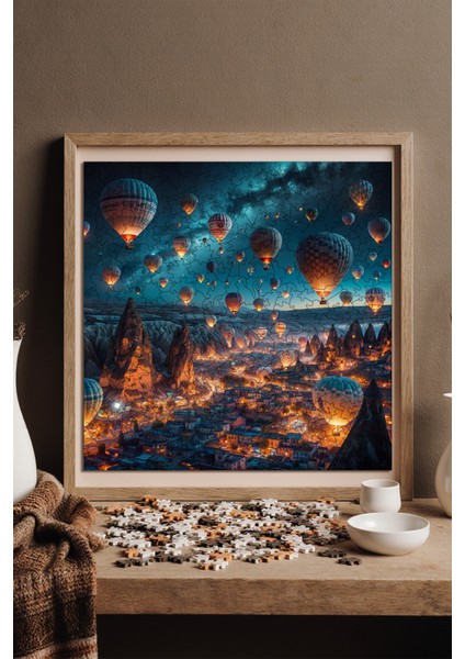 Ahşap Puzzle – Kapadokya'nın Büyülü Balonları, 353 Parça, 29x29 cm – Benzersiz Şekilli ve Özel Figürlü, Yapıştırıcı Folyo Dahil, Dekoratif Yetişkin Yapboz - |S1-11|