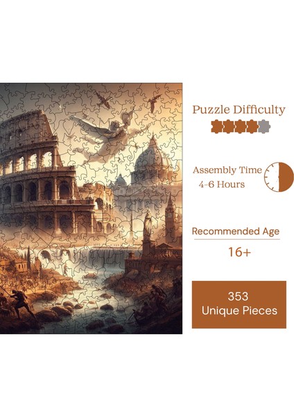 Ahşap Puzzle – Antik Roma, 353 Parça, 29x29 cm – Benzersiz Şekilli ve Özel Figürlü, Yapıştırıcı Folyo Dahil, Dekoratif Yetişkin Yapboz - |S1-17|