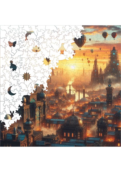 Ahşap Puzzle – Balon Şehri, 353 Parça, 29x29 cm – Benzersiz Şekilli ve Özel Figürlü, Yapıştırıcı Folyo Dahil, Dekoratif Yetişkin Yapboz - |S1-10|