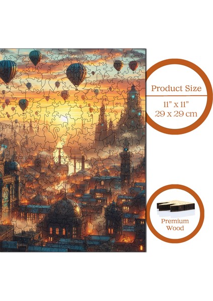 Ahşap Puzzle – Balon Şehri, 353 Parça, 29x29 cm – Benzersiz Şekilli ve Özel Figürlü, Yapıştırıcı Folyo Dahil, Dekoratif Yetişkin Yapboz - |S1-10|