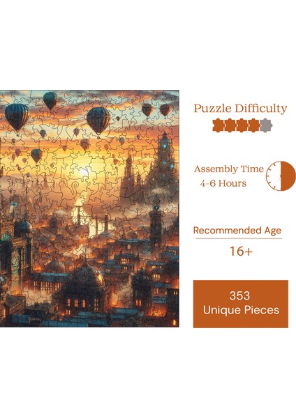 Ahşap Puzzle – Balon Şehri, 353 Parça, 29x29 cm – Benzersiz Şekilli ve Özel Figürlü, Yapıştırıcı Folyo Dahil, Dekoratif Yetişkin Yapboz - |S1-10|