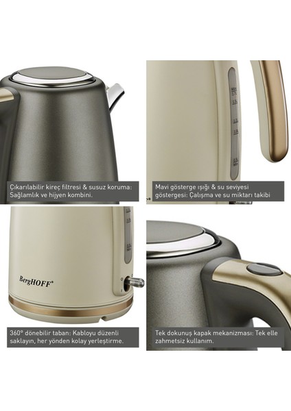 Modern 1.7 Litre Gri Altın Su Isıtıcı modelleri