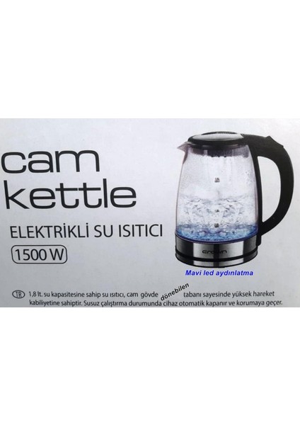 Cam Gövdeli Elektrikli Su Isıtıcı, LED Aydınlatmalı, 1500W, 1,8 L, Şık Tasarım fırsatları