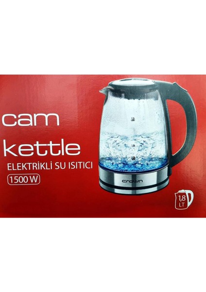 Cam Gövdeli Elektrikli Su Isıtıcı, LED Aydınlatmalı, 1500W, 1,8 L, Şık Tasarım
