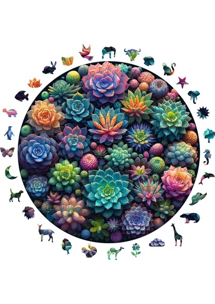 Ahşap Puzzle – Sukulent Bahçesi, 252 Parça, 29x29 cm – Benzersiz Şekilli ve Özel Figürlü, Yapıştırıcı Folyo Dahil, Dekoratif Yetişkin Yapboz - |A1-09|