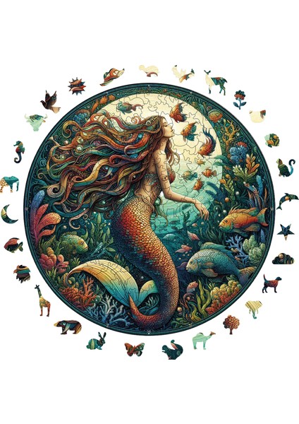 Ahşap Puzzle – Denizkızının Şarkısı, 252 Parça, 29x29 cm – Benzersiz Şekilli ve Özel Figürlü, Yapıştırıcı Folyo Dahil, Dekoratif Yetişkin Yapboz - |A1-04|