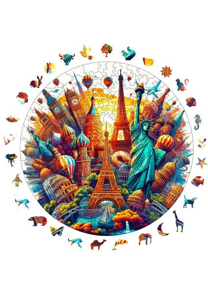 Ahşap Puzzle – Dünya Şehirleri, 252 Parça, 29x29 cm – Benzersiz Şekilli ve Özel Figürlü, Yapıştırıcı Folyo Dahil, Dekoratif Yetişkin Yapboz - |A1-11|