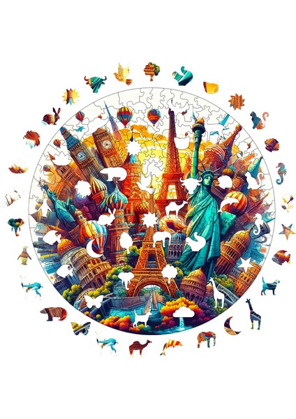 Ahşap Puzzle – Dünya Şehirleri, 252 Parça, 29x29 cm – Benzersiz Şekilli ve Özel Figürlü, Yapıştırıcı Folyo Dahil, Dekoratif Yetişkin Yapboz - |A1-11|