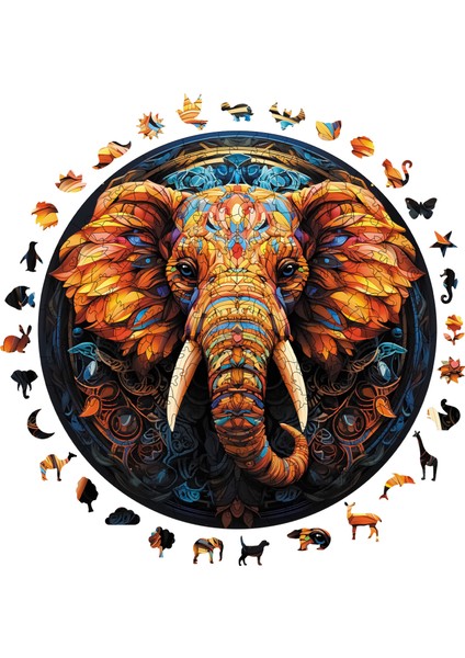 Ahşap Puzzle – Renkli Fil, 252 Parça, 29x29 cm – Benzersiz Şekilli ve Özel Figürlü, Yapıştırıcı Folyo Dahil, Dekoratif Yetişkin Yapboz - |A1-07|