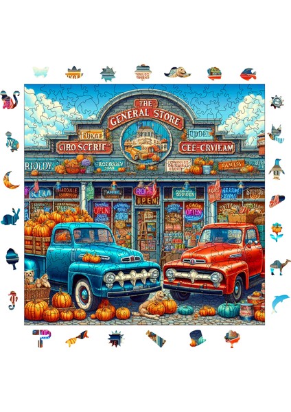 Ahşap Puzzle – Küçük Kasaba Pazarı, 353 Parça, 29x29 cm – Benzersiz Şekilli ve Özel Figürlü, Yapıştırıcı Folyo Dahil, Dekoratif Yetişkin Yapboz - |S1-27|