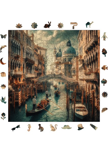 Ahşap Puzzle – Venedik'Te Akşamüstü, 353 Parça, 29x29 cm – Benzersiz Şekilli ve Özel Figürlü, Yapıştırıcı Folyo Dahil, Dekoratif Yetişkin Yapboz - |S1-15|