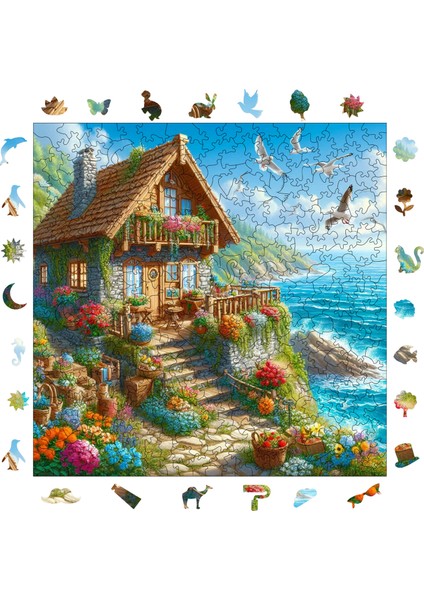 Ahşap Puzzle – Deniz Kenarında Kır Evi, 353 Parça, 29x29 cm – Benzersiz Şekilli ve Özel Figürlü, Yapıştırıcı Folyo Dahil, Dekoratif Yetişkin Yapboz - |S1-24|