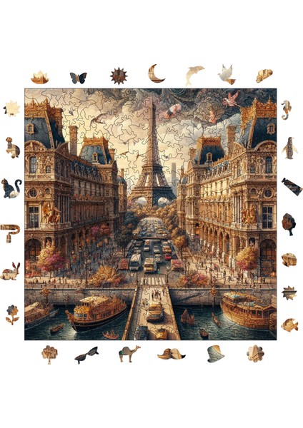 Ahşap Puzzle – Masalsı Şehir Paris, 353 Parça, 29x29 cm – Benzersiz Şekilli ve Özel Figürlü, Yapıştırıcı Folyo Dahil, Dekoratif Yetişkin Yapboz - |S1-16|