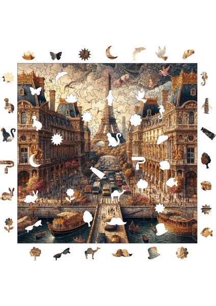 Ahşap Puzzle – Masalsı Şehir Paris, 353 Parça, 29x29 cm – Benzersiz Şekilli ve Özel Figürlü, Yapıştırıcı Folyo Dahil, Dekoratif Yetişkin Yapboz - |S1-16|
