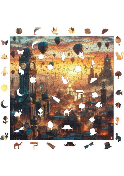 Ahşap Puzzle – Balon Şehri, 353 Parça, 29x29 cm – Benzersiz Şekilli ve Özel Figürlü, Yapıştırıcı Folyo Dahil, Dekoratif Yetişkin Yapboz - |S1-10|