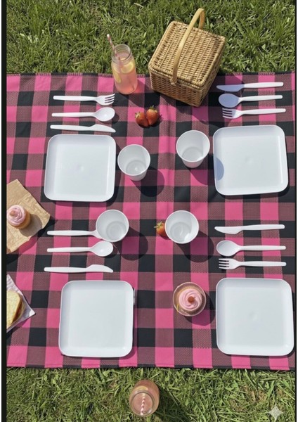 20 Parça Piknik Seti 4 Kişilik Piknik Seti-Piknik Sepeti Seti-Bardak Çatal Kaşık Bıçak Kahvaltı Seti