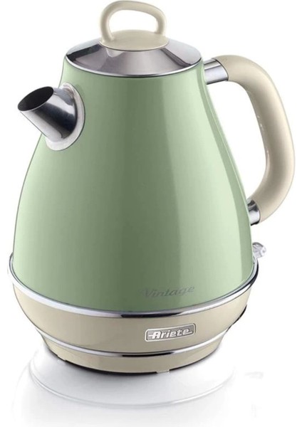 Yeşil Retro Elektrikli Su Isıtıcı, Paslanmaz Çelik, 1,7 Litre, Vintage Tarz