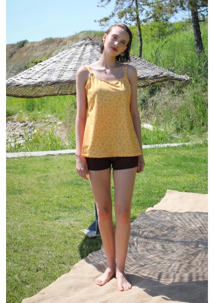 Kadın Şortlu Tankini Elbise Mayo Sarı fırsatları