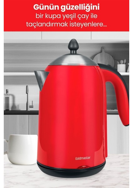 Kırmızı 1.7l Paslanmaz Çelik Su Isıtıcı, Emniyetli ve Su Seviyesi Göstergeli indirimleri