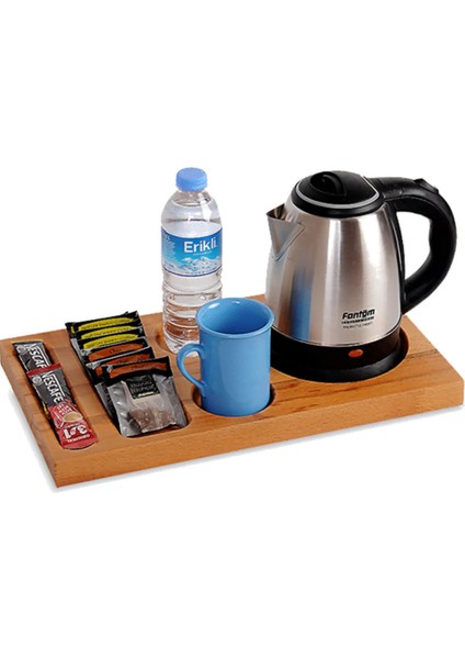 Sarı Otel Tipi Kettle ve Ahşap Ikram Seti, Misafir Karşılama ve Sunum Için