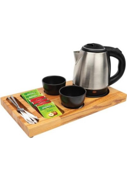 Misafir Karşılama Seti, Otel Tipi Kettle, Su Isıtıcı ve Ahşap Ikram Tepsisi fiyatları