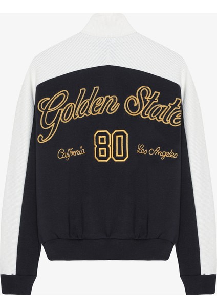 Nakışlı Kontrast Renkli Oversize Sweatshirt Lacivert fiyatları