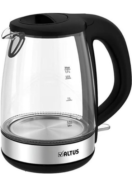 Şık ve Dayanıklı 1.7 L Cam Çaydanlık, Siyah Renk, Kaliteli ve Şık Tasarım