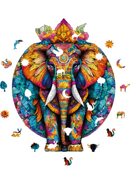 Ahşap Puzzle – Mandala Fil, 220 Parça, 28x36 cm – Benzersiz Şekilli ve Özel Figürlü, Yapıştırıcı Folyo Dahil, Dekoratif Yetişkin Yapboz - |WZ-20|