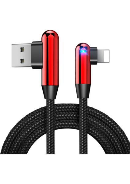 Apple Lightning 90 Derece LED Işık Gamer Şarj ve Data Kablo