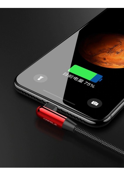 Apple Lightning 90 Derece LED Işık Gamer Şarj ve Data Kablo