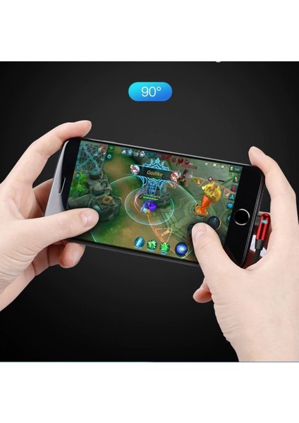 Apple Lightning 90 Derece LED Işık Gamer Şarj ve Data Kablo