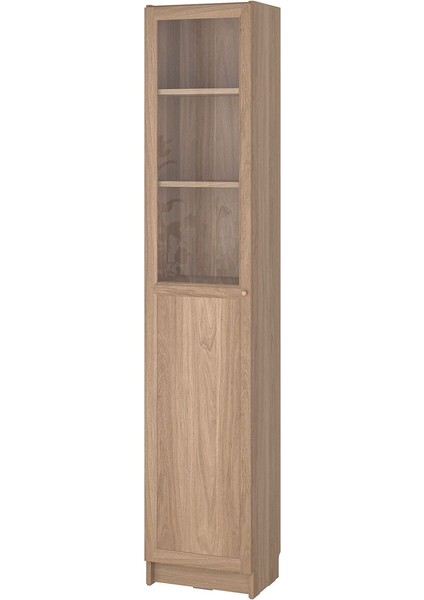 Cam Kapaklı Kitaplık, Meşe Görünümlü, 40X30X202 cm