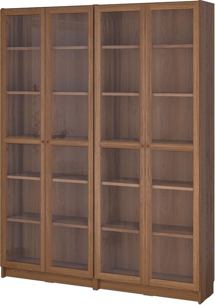 Cam Kapaklı Kitaplık, Kahverengi Ceviz Görünüm, 160X202 Cm, 4 Kapaklı