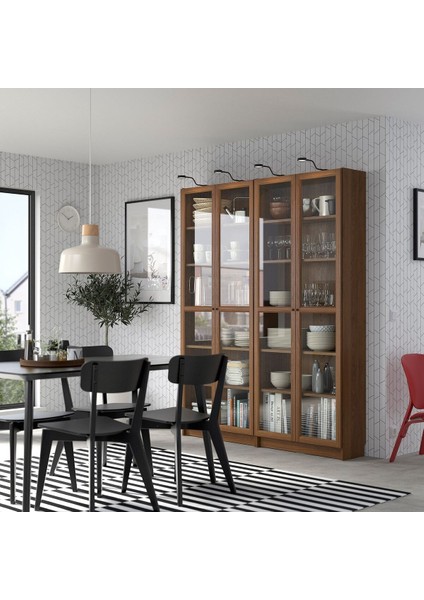 Cam Kapaklı Kitaplık, Kahverengi Ceviz Görünüm, 160X202 Cm, 4 Kapaklı modelleri