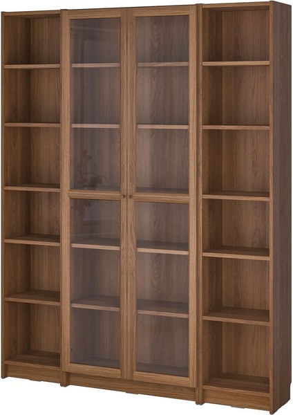 Cam Kapaklı Kitaplık, Kahverengi Ceviz Görünüm, 160X202 cm