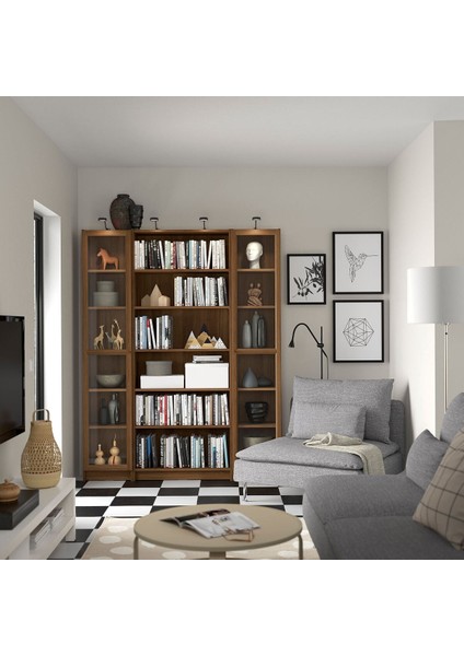 Cam Kapaklı Kitaplık, Kahverengi Ceviz Görünüm, 160X202 cm modelleri