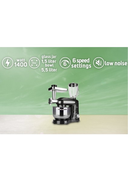 Güçlü ve Çok Fonksiyonlu 5,5l Mikser, Cam Kavanoz, Siyah Renk indirimleri