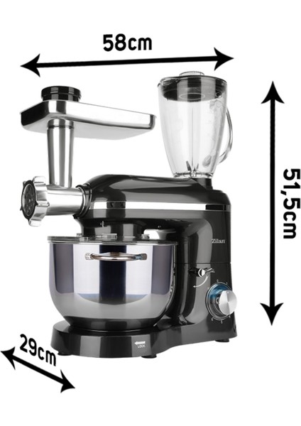 Güçlü ve Çok Fonksiyonlu 5,5l Mikser, Cam Kavanoz, Siyah Renk